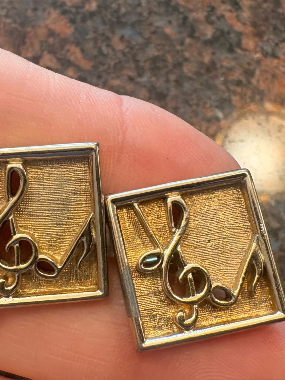 Vtg musical notes cleff Square Gold Tone Cuff Links